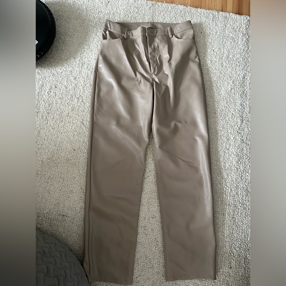 Faux Leather bootleg Tan Pants by Dynamite